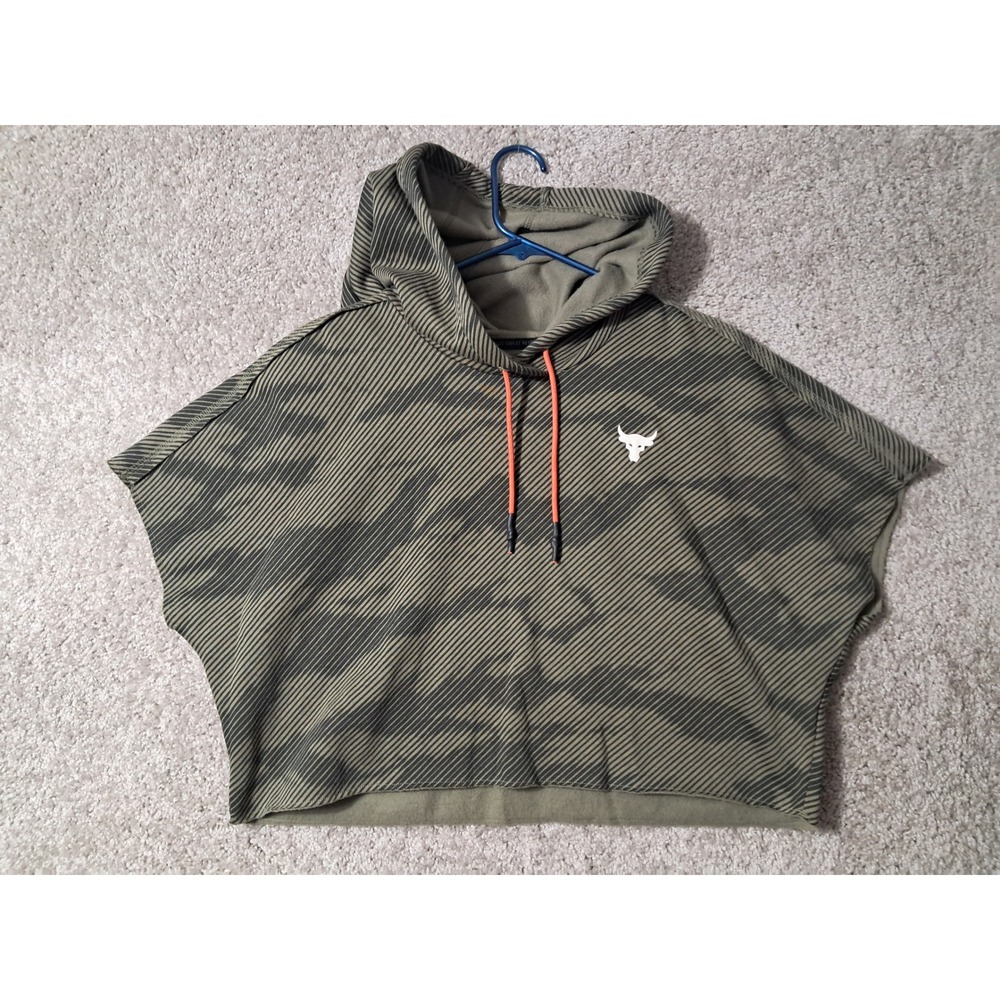 Under Armour S Project Rock Hoodie Womens Green SS Print Hde Tiger Stripe NWT